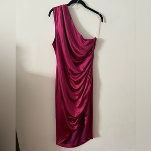 Nordstrom satin-like pink dress, one shoulder worn once